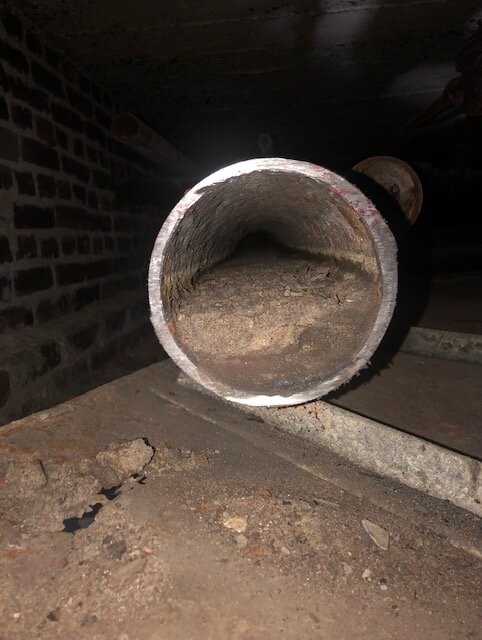 interior of backed up pipe.